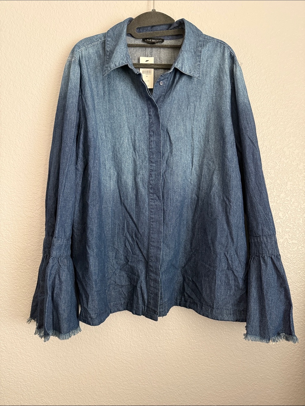 Lane Bryant Indigo Denim Button-Front Shirt with Bell Sleeves